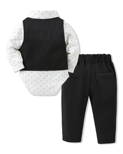 SANMIO Baby Boy Clothes Suits Infant Gentleman Outfit Collared Dress Shirt+Vest+Tie+Corsage+Pants 5Pcs Baby Suit Sets