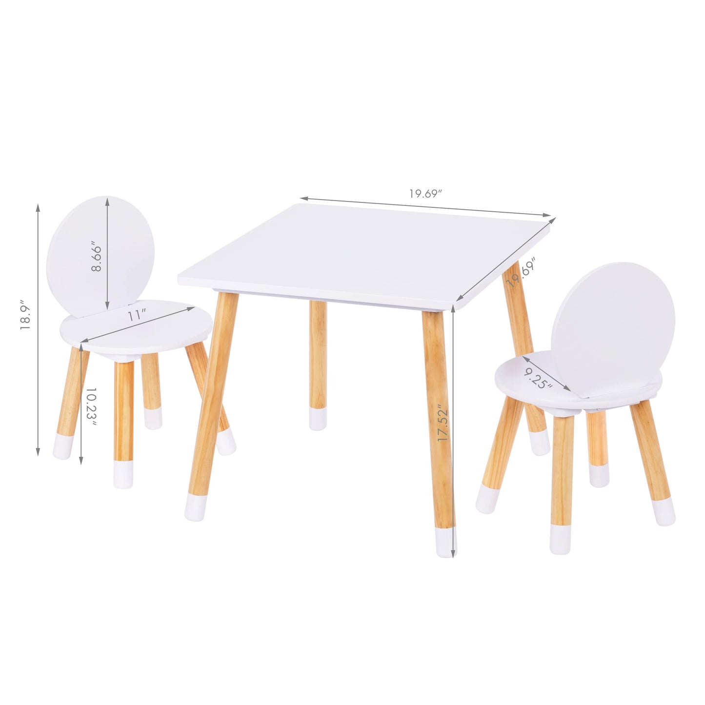 UTEX Kids Wood Table and Chair Set, Kids Play Table with 2 Chairs,3 Pieces Kids Round Table for Toddlers, Girls, Boys,White