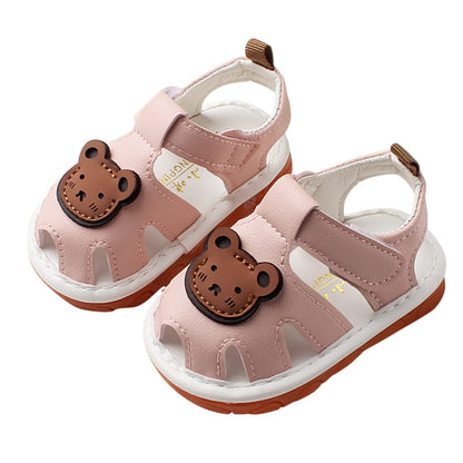 Childrens Bear Leather Foam Sandals Baby Boys Girls Hook Loop Flat Wide Barefoot Shoes Summer Outdoor Casual Water Shoes