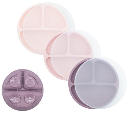 WeeSprout Suction Plates with Lids for Babies & Toddlers - 100% Silicone, Dinnerware Stays Put, Divided Design for Picky Eaters, Microwave & Dishwasher Friendly, 3 Pack