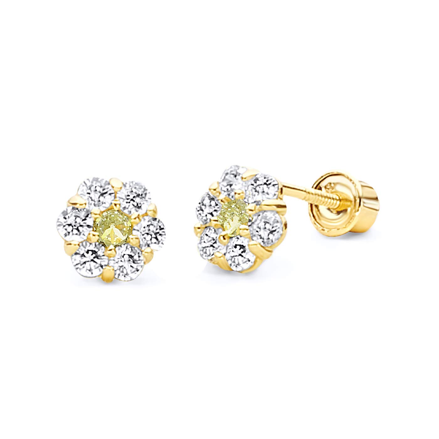 14k Yellow Gold Flower Stud Earrings with Screw Back - 12 Different Color Available