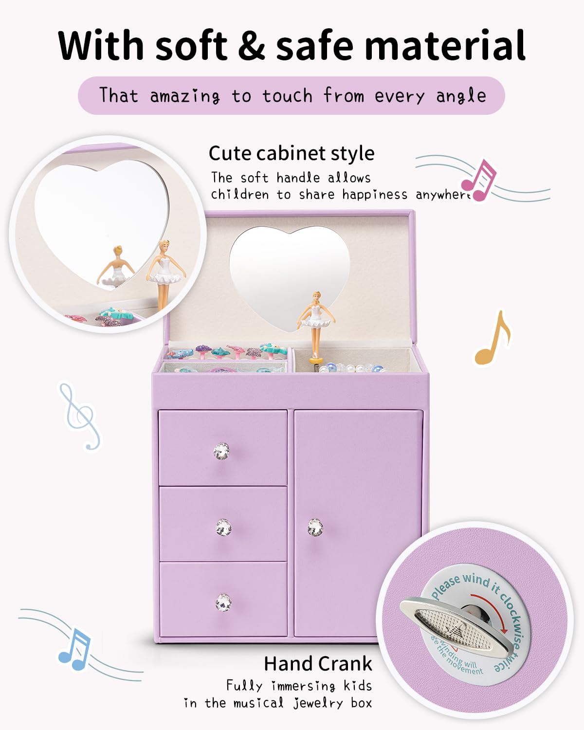 Vlando Musical Jewelry Box for Girls, Large Kid Music Box with Ballerina for Birthday Bedroom Decor, 4 Layer Girl Jewelry Gifts for Girls Kids - Light Pink
