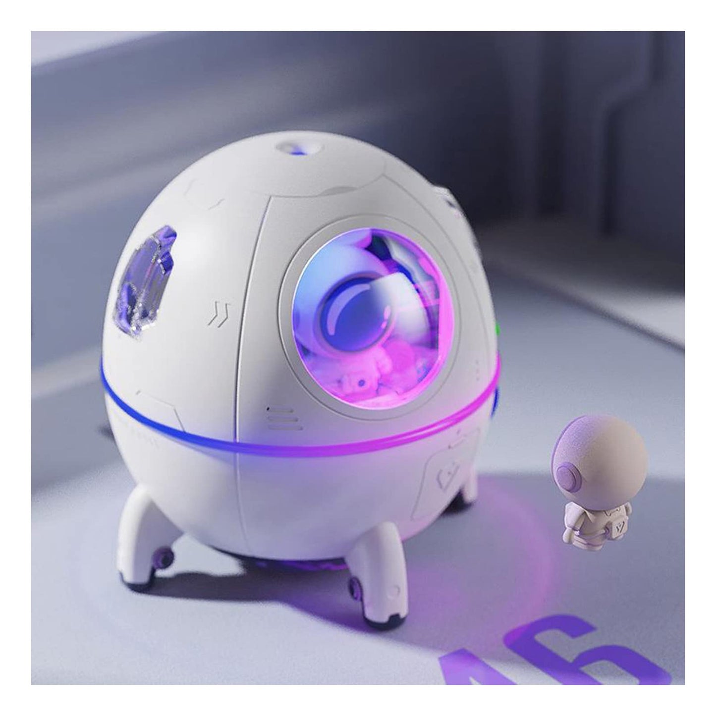 Space Capsule Humidifier, Transparent PC Silicone Mini Cute Humidifiers Portable Household Ambient Light Humidifier for Home Car Bedroom Office and Travel, DC5V/1A (White)