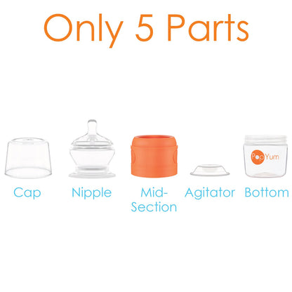 PopYum 9 oz Orange Anti-Colic Formula Making/Mixing/Dispenser Baby Bottle with #2 Medium Flow Nipple, 260 ml, BPA-Free, Natural Latch