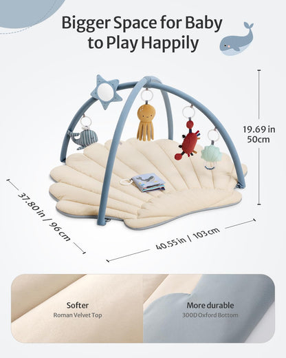 Blissful Diary Baby Play Gym & Activity Mat, Oversize Leaf Shaped Baby Play Mat w 6 Detachable Toys, Tummy Time Mat Promote Motor Skills & Sensory Development Mat, Newborn Infant Baby Essentials Gift