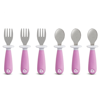 Munchkin® Raise™ Toddler Fork and Spoon Utensil Set, Rest Keeps Tip Off Table, BPA Free, 4 Pack, Blue/Green