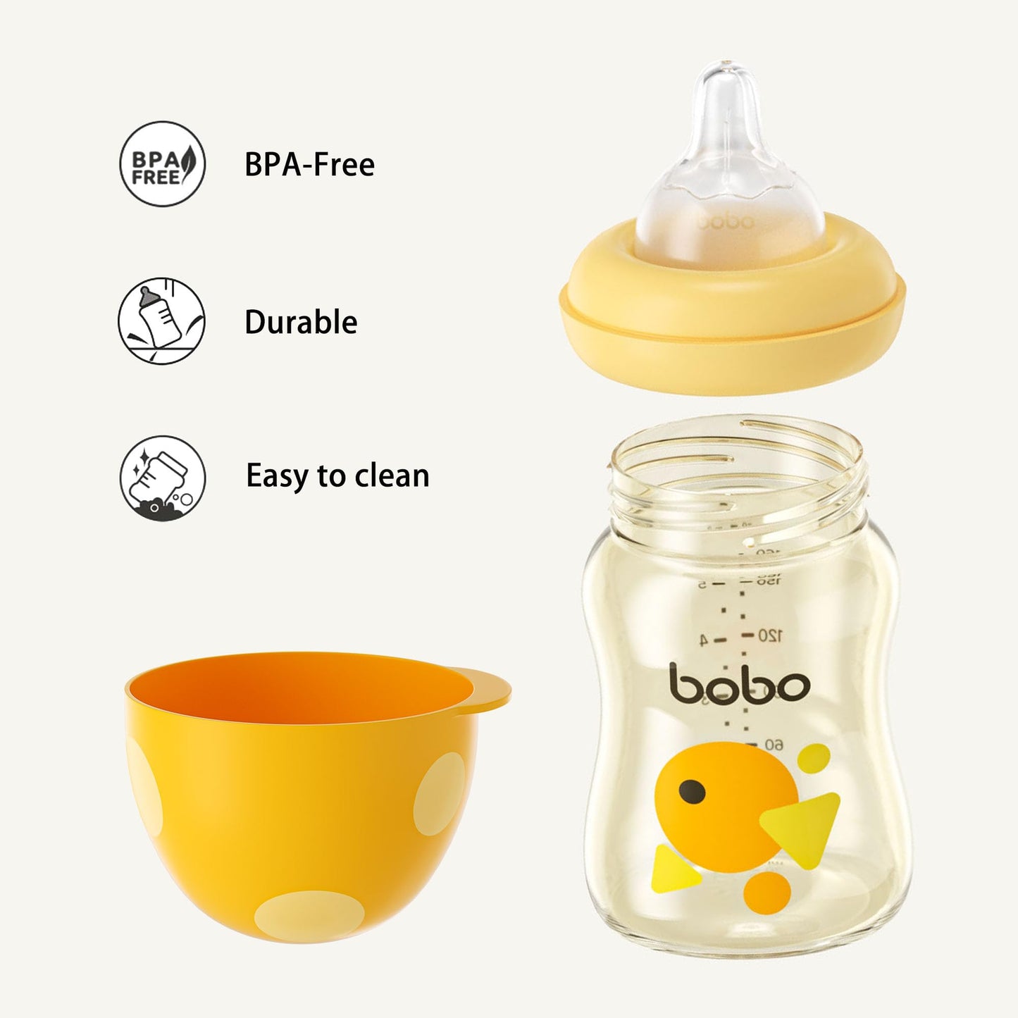 YOHKOH PPSU Baby Bottle Wide Neck, Newborn Anti-Colic Baby Bottle with Natural Response Nipple, Streamlined Body, Easy to Clean (8.8oz (Pack of 2), Yellow)