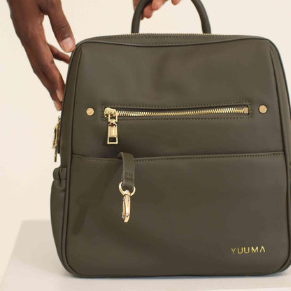 Mini Diaper Bag Backpack-Minimalist bag With Premium Vegan Leather Material With 7 Interior and 5 External Pockets (Onyx)