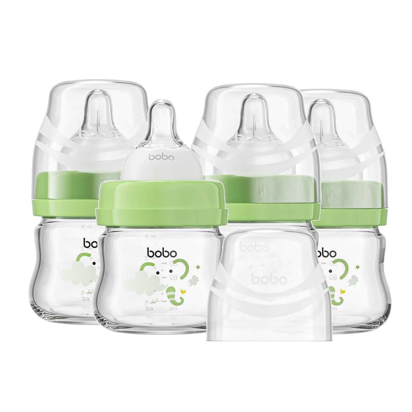 YOHKOH Glass Baby Bottles with Slow Flow Nipple, Newborn Anti-Colic Baby Bottles for 0+ Months, Wide Neck Feeding Bottle, Clear (Red, 2.7oz (Pack of 2))