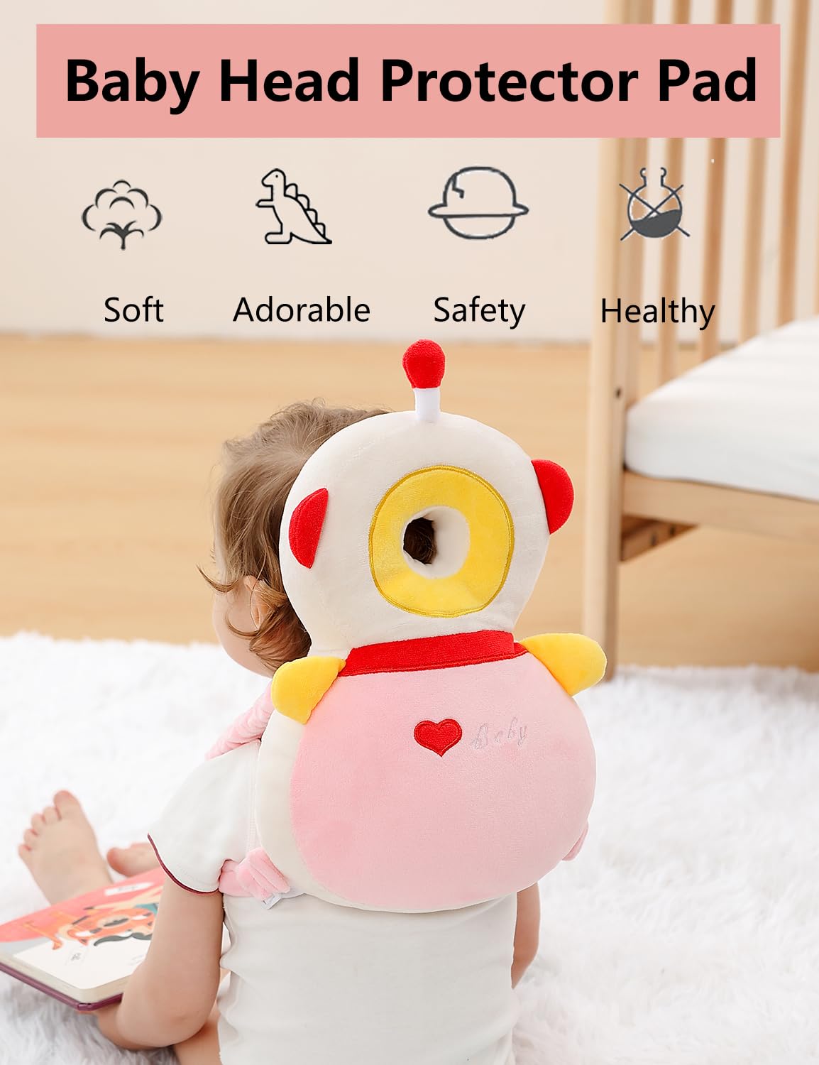 JunNeng Baby Head Protector Backpack, Toddler Walking Fall Head Protection, Pink Butterfly