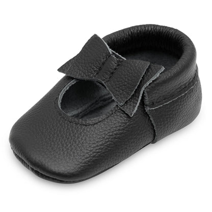 BirdRock Baby Bow and Knot Moccasins - Genuine Leather Baby Girl Shoes