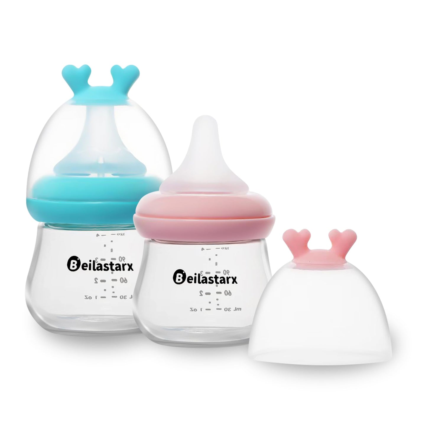 Glass Baby Bottles with Natural Response Nipple Size SS - Anti Colic Baby Bottles Wide Neck Slow Flow Baby Bottle (Red, 4oz (Pack of 4))