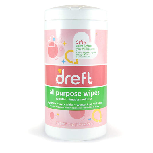 Dreft Multi-Surface All-Purpose Gentle Cleaning Wipes for Baby Toys, Car Seat, High Chair & More, 70 Count