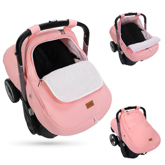 Bioby Winter Baby Car Seat Cover, Infant Car Seat Cover for Boy Girl, Roomy, Cozy, Warm, Waterproof Baby Carseat Covers Canopy with Thickened Fleece Lining, Breathable Hole, Universal Fitted Black