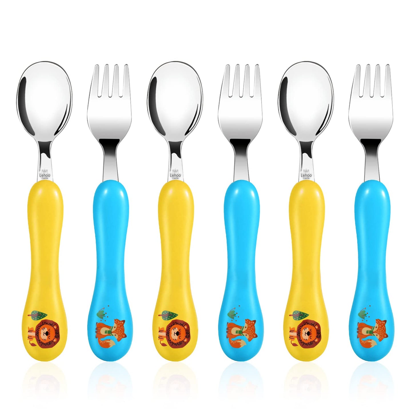 Lehoo Castle Kids Utensils, 6pcs Silverware Set, Safe Stainless Steel Toddler Fork and Spoon, Includes 3 Spoons and 3 Forks (Pink)