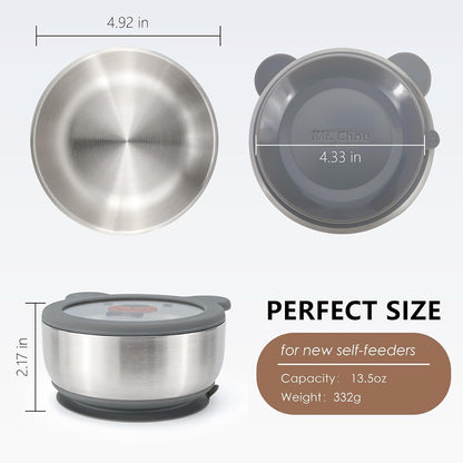 MR. CHOU Baby Bowls with Non-Slip Silicone Suction Cup, Insulated Double-Layer 304 Stainless Steel Toddler Bowls with BPA Free Airtight Lids, Food-Grade Silicone Safe for Kids (Blue)