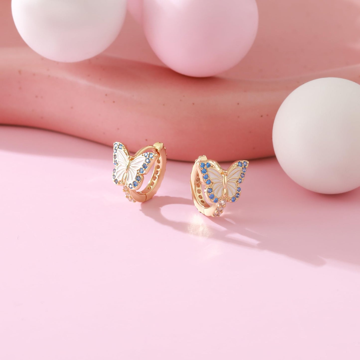 Butterfly Earrings for Women Hypoallergenic CZ 14K Gold Plated Butterflies Huggie Hoop Earring Small Tiny Hoops