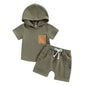 Toddler Baby Boy Summer Outfit Short Sleeve Hooded Stripes Top Casual Shorts Set Infant Newborn Clothes 6 12 18 24 Month