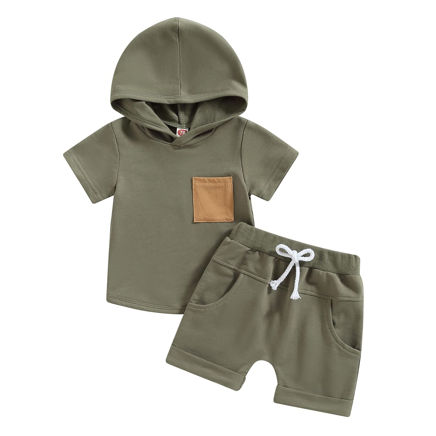 Toddler Baby Boy Summer Outfit Short Sleeve Hooded Stripes Top Casual Shorts Set Infant Newborn Clothes 6 12 18 24 Month