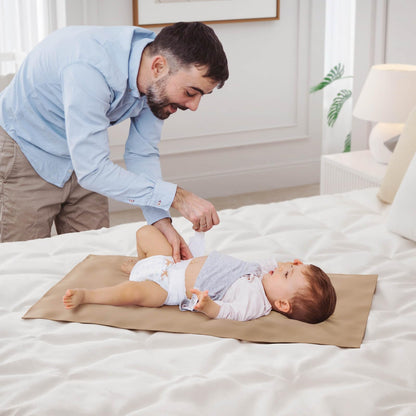 2 Pack Baby Leather Changing Mat, Waterproof Portable Diaper Changing Pad for Home, Wipeable Foldable Baby Travel Mat Fits Perfectly in Diaper Bag, 30 x 17 inches, Off White and Blue