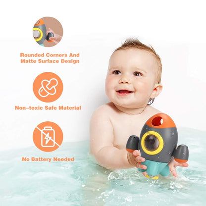 Baby Bath Toys, Space Rocket Shape Bathtub Toys for Toddlers, Spray Water Toys w/ Rotating Fountain, Bathroom Shower Toys for Infants Aged 18 Months 2 3 4 5 Years Old Kids Girls Boys