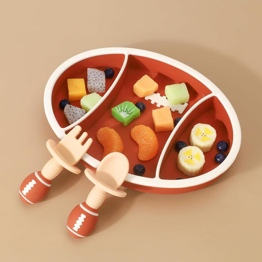 Toddler Plates Silicone, Baby Divided Suction Plate Dish for Toddler Kids Self Feeding, BPA Free Dishwasher and Microwave Safe