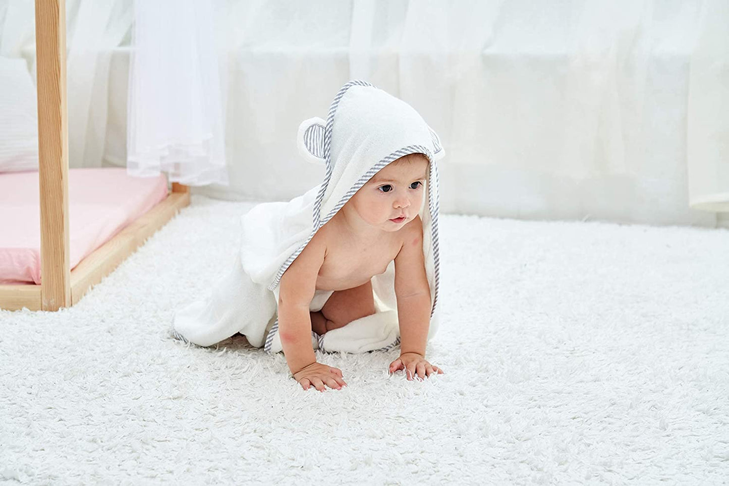 HIPHOP PANDA Hooded Towel - Rayon Made from Bamboo, Bath Towel with Bear Ears for Newborn, Babie, Toddler, Infant - Absorbent Large Baby Towel - Yellow Duck, 30 x 30 Inch