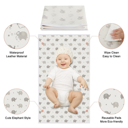 Vegan Leather Baby Changing Mat - Wipeable Portable Changing Pad, Foldable Travel Changing Mat for Baby, Newborns Toddlers Shower Gifts (Flower,20"*28")