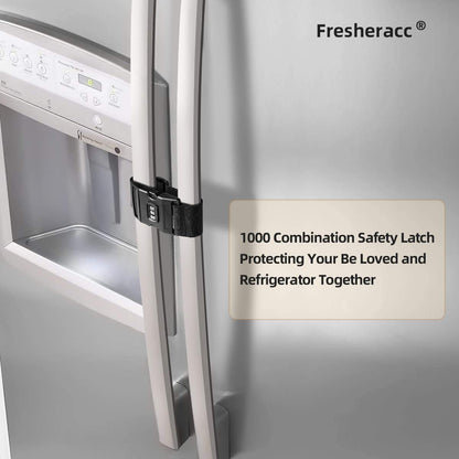 Fridge Freezer Refrigerator Cabinet Lock Latch, (2 Packs) Adjustable French Door Guard for Toddlers Children Kids Special Needs, No Drill No Screw No Adhesive (2 Packs Black)