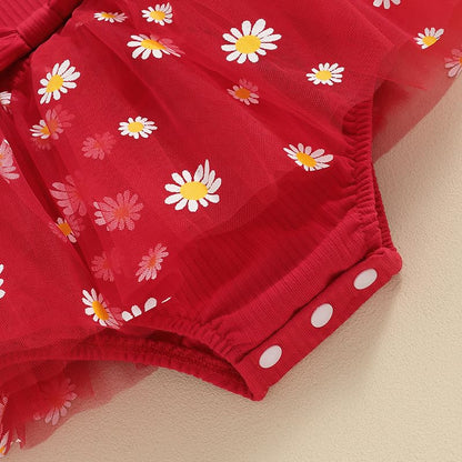 Baby Girls Daisy Romper Bowknot Bodysuit+Headband Short Sleeve Playsuits Floral Jumpsuit Infant Summer Clothes