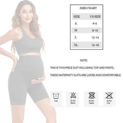 Women's Maternity 2 Piece Outfit Set - Bra & Shorts for Pregnancy - Yoga workout Lounge Wear Sets