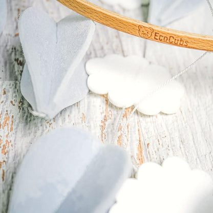Handmade Baby Crib Mobile | White & Pale Grey | Hot Air Balloons & Clouds | Eco-Friendly Felt & Organic Beech Wood | Gender Neutral Nursery Decor | Simple & Modern Design