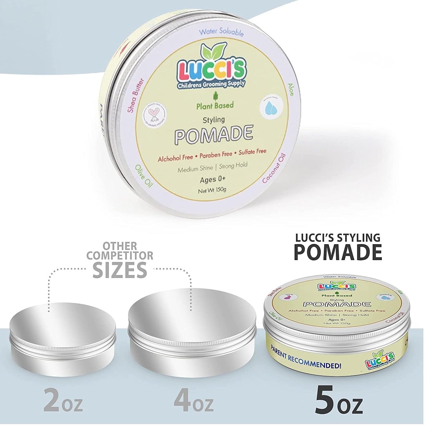 LUCCI’S CHILDRENS GROOMING SUPPLY Baby Hair Gel – 5oz Plant-Based Styling Hair Pomade for Infants – No Parabens or Sulphates – Medium Shine and Strong Hold Hair Paste for Kids