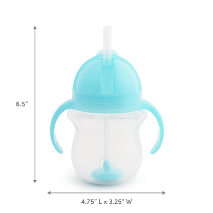 Munchkin Any Angle Sippy Cups for Toddlers, Spill Proof Weighted Straw Cup with Transition Handles for Babies 6 Months and Up, 2 Pack, Blue/Green