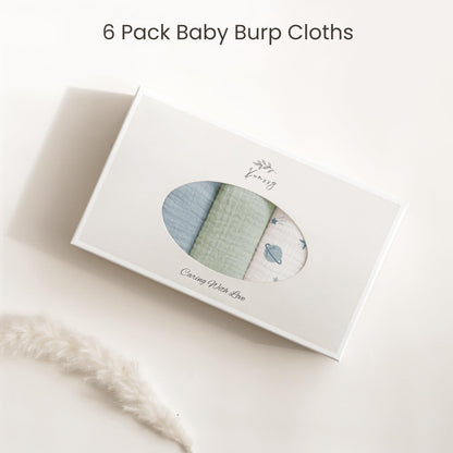 Konssy 6-Pack Muslin Baby Burp Cloths, Large 100% Cotton Burping Clothes, Soft & Absorbent for Newborns, Baby Boys and Girls