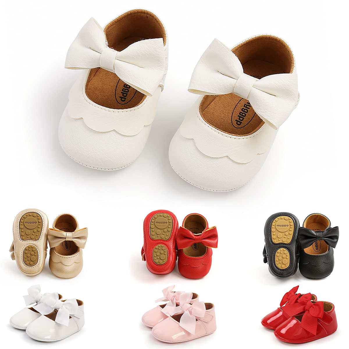 Baby Girls Mary Jane Flats with Bowknot Flowers Soft Newborn Infant First Walkers Crib Shoes Wedding Party Christmas Dress Shoes
