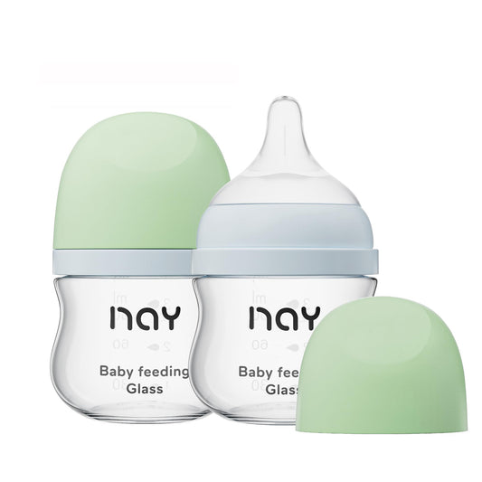 Natural Glass Baby Bottle Wide Neck, Anti-Colic Baby Bottle, Clear, 5.4oz(Pack of 2), Includes 2Pcs Natural Response Nipple(S), 1 Months+
