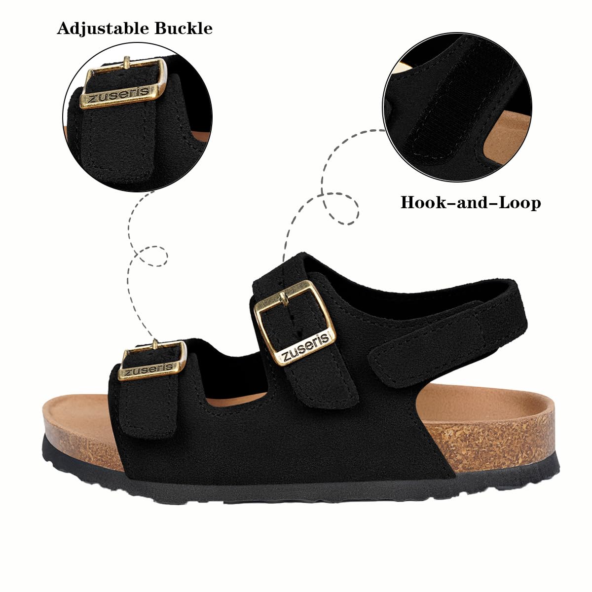 ZUSERIS Kids Toddler Sandals Boys Girls Cork Footbed Sandal Comfort Double Buckle Slip On Slippers with Adjustable Back Strap