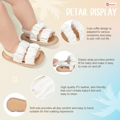 Meckior Infant Baby Girls Boys Summer Sandals Open Toe Lace Princess Dress Wedding Flats Shoes Newborn Toddler Soft Non-slip Sole First Walker Crib Shoes