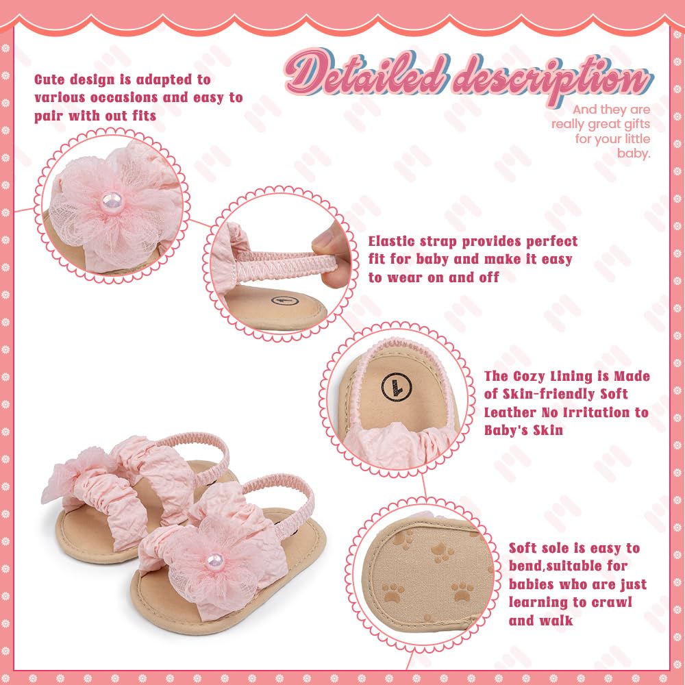 Meckior Infant Baby Girls Boys Summer Sandals Open Toe Lace Princess Dress Wedding Flats Shoes Newborn Toddler Soft Non-slip Sole First Walker Crib Shoes