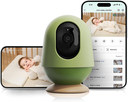AI-Powered WiFi Baby Monitor with HD Camera & Audio - Auto Tracking, Cry & Sleep Detection, 3K Ultra HD Video, Moments Capture, Compatible with iOS & Android Apps