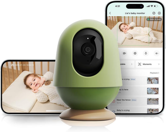 AI-Powered WiFi Baby Monitor with HD Camera & Audio - Auto Tracking, Cry & Sleep Detection, 3K Ultra HD Video, Moments Capture, Compatible with iOS & Android Apps