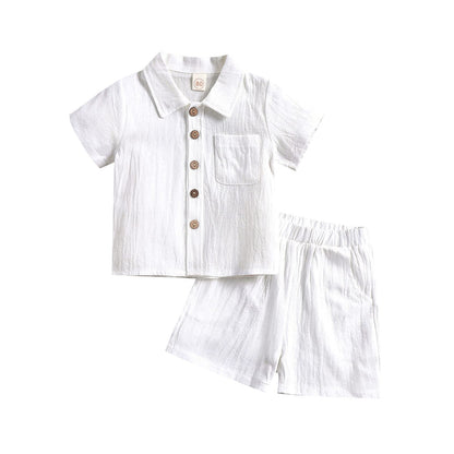 Toddler Baby Boy Linen Outfit Button Down Shirt Plain Shorts Cute Infant Newborn Photoshoot Clothes Summer 2Pcs Set