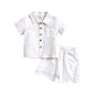 Toddler Baby Boy Linen Outfit Button Down Shirt Plain Shorts Cute Infant Newborn Photoshoot Clothes Summer 2Pcs Set