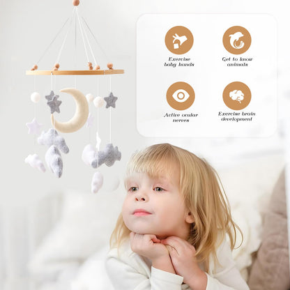 Gray Pink White Cloud Moon Themed Nursery Mobile,Crib Mobile for Baby Boys Girls,Handmade Baby Mobile,Adjustable Cotton Felt Soft Ceiling Mobile,Baby Shower Gifts for New Moms (Pink)