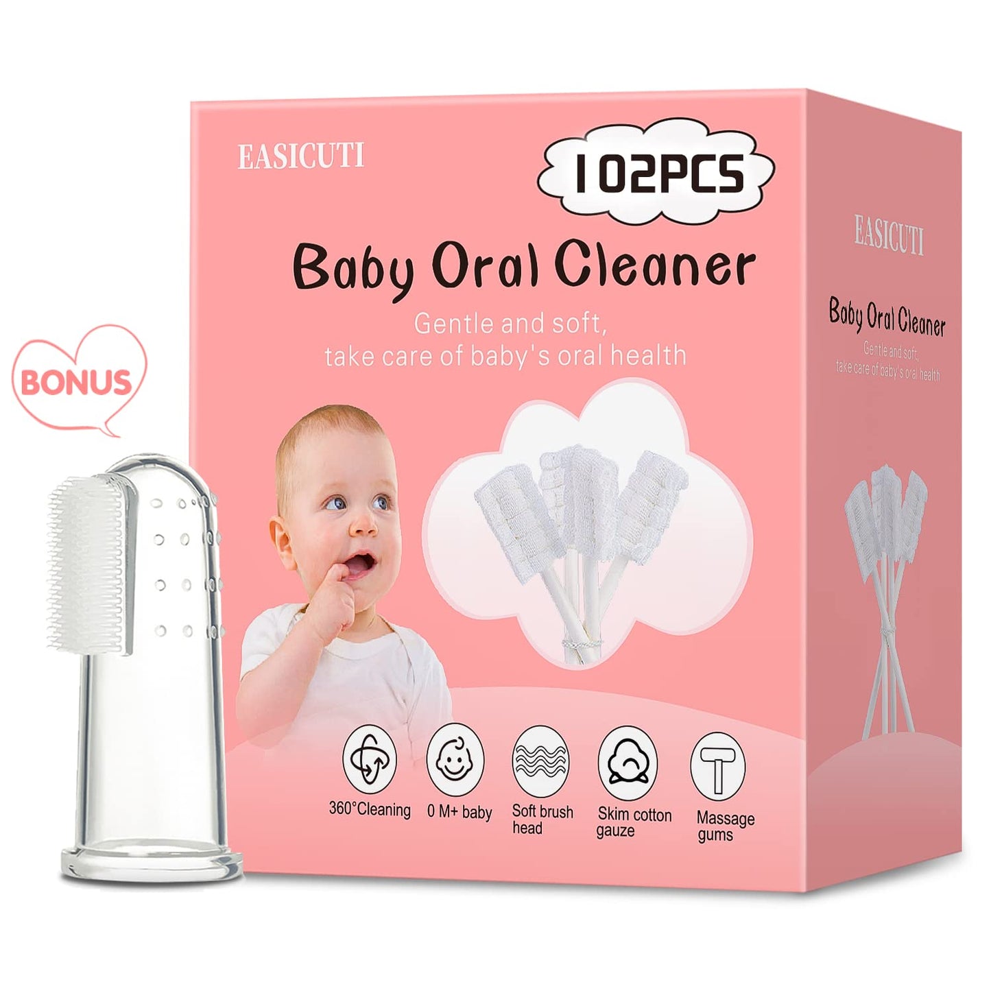 Baby Tongue Cleaner, Baby Toothbrush, 42Pcs Disposable Infant Toothbrush Clean Baby Mouth,Gauze Gum Cleaner Toothbrush Baby Oral Cleaning Stick Dental Care for 0-36 Month Baby+Free 1 Finger Toothbrush