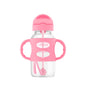 Dr. Brown's Milestones Wide-Neck Sippy Straw Bottle with 100% Silicone Handles and Weighted Straw, 9 oz/270 mL, Gray & Pink, 6m+, 2 Count (Pack of 1)