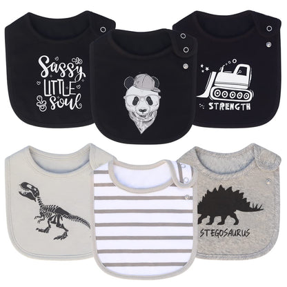 Maiwa 6 Pack Waterproof Cotton Baby Bibs for Girls Boys for Drooling Eating with Snaps