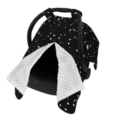9CH Car Seat Covers for Babies, Peekaboo Opening Minky Car Seat Cover for Baby Mom Nursing Breastfeeding Covers, Winter Minky Baby Carrier Cover for Girls Boys (Black Star)