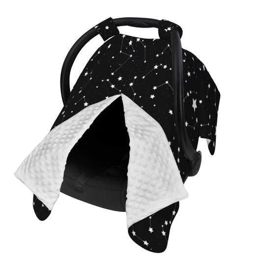 9CH Car Seat Covers for Babies, Peekaboo Opening Minky Car Seat Cover for Baby Mom Nursing Breastfeeding Covers, Winter Minky Baby Carrier Cover for Girls Boys (Black Star)